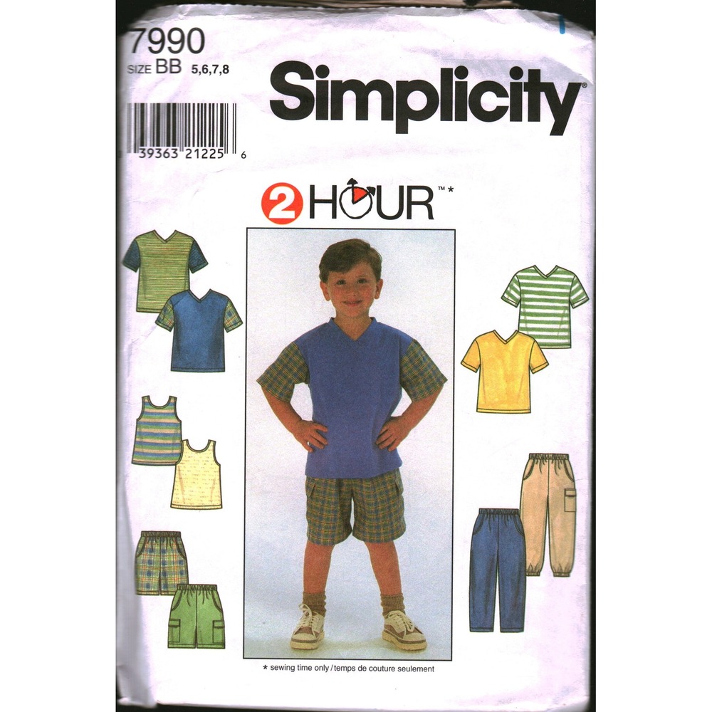 Simplicity‎ 7990 Kids Sewing Pattern Tops Pants Shorts Size BB 5 6 7 cut